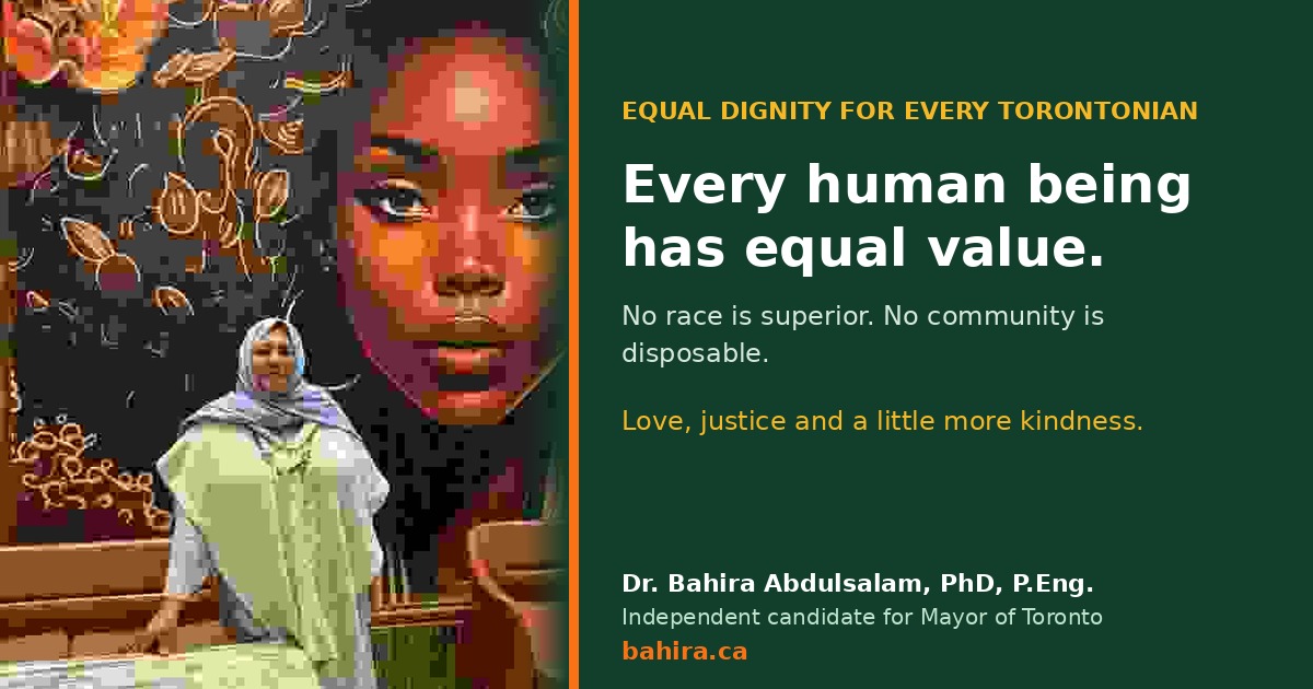 Dr. Bahira Abdulsalam at a human rights mural with the message every human being has equal value