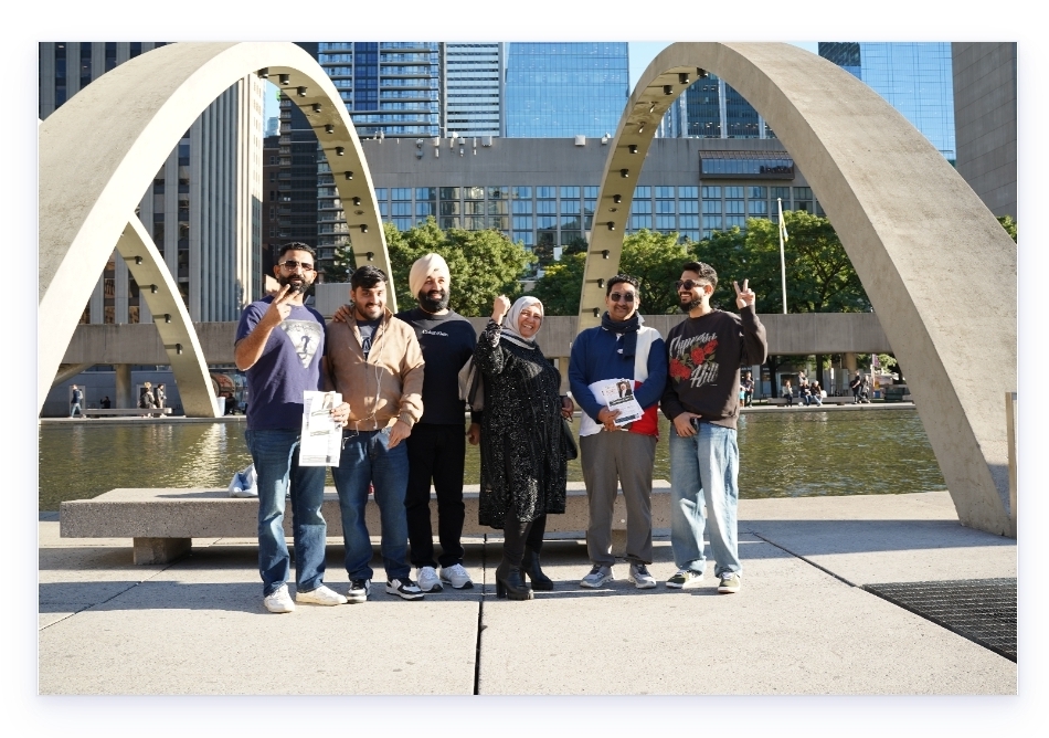 Bahira with supporters at Nathan Phillips Square, Toronto.