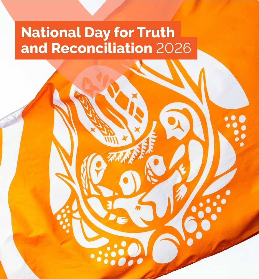 Orange National Day for Truth and Reconciliation 2026 graphic with Indigenous line art