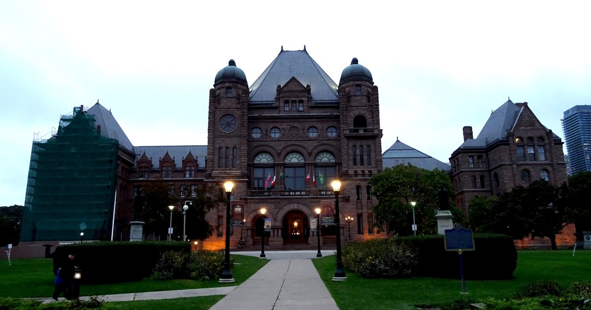 The Ontario Legislative Building at Queen's Park, Toronto, at dusk